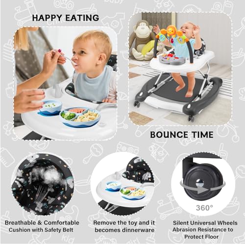Image of Baby Walker, 5 in 1 Baby Walkers for Boys Girls 6-12 Months, Foldable Walkers for Babies with Bouncer & Feeding Tray, Music, Adjustable Heights, Activity Walker for Infant