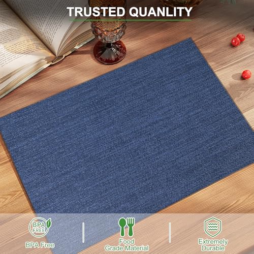 Tapis de table vinyle bleu marine lot de 6 durable lavable protège table bois - 3