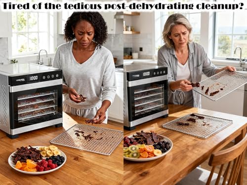 Image of BPA-Free Silicone Dehydrator Tray Liners for Cercker, 12.5x9.8 inch 14-pack | Non-stick Dehydrator Tray Liners Help Stop Dried Food From Sticking, Lift Food Intact, and Cut Cleanup Time - Dishwasher Safe