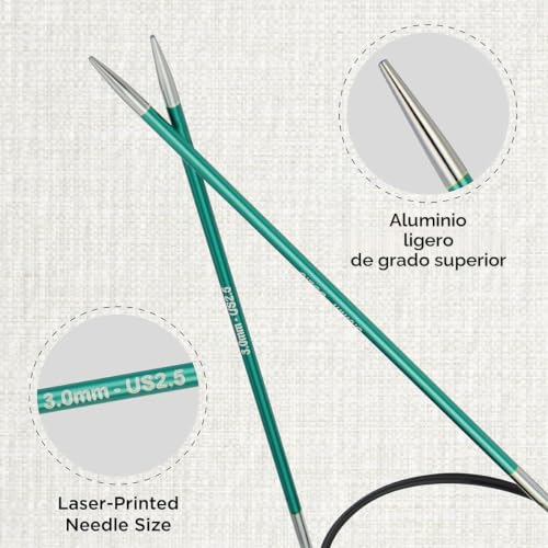Miniatura 2 de Knitpro Zing: Agujas De Tejer Circulares Fijas: 80 Cm X 3 Mm, 3 Mm, Verde