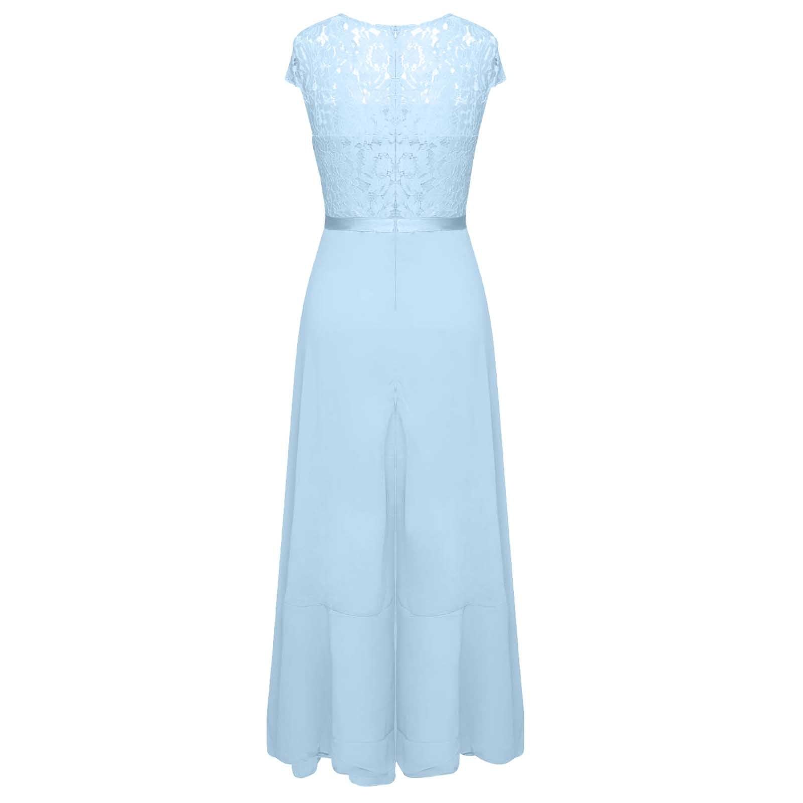 Vestido de Mujer con Escote en V, para invitadas de Boda, con Encaje Floral Alto y bajo, para cóctel, Formal, para Dama de Honor
