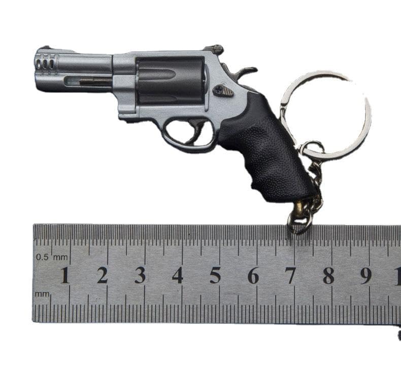 Image of AlfaPros Revolver Metal Miniature Keychain | 1:3 Scale Collectible Non Firing Model with Functional Trigger & Hammer Removable Cylinder Stylish Durable DisplayPiece for Keyring & Gift. Grey