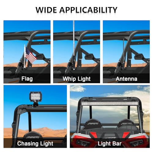 Image of PSLER Pro Fit Cage Light Mount Whip UTV Flag Whip Light Mount for Ranger General Defender Commander 2021-up Maverick Trail Sport with Pro Fit Roll Cages Adjustable Heavy-Duty 2PC