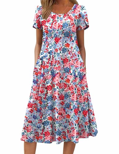 Image of ZEAGOO Womens Casual Dresses for Summer Short Sleeve Flare Midi Dress Loose Flowy Beach Sundress