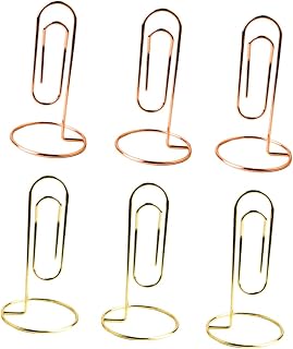 KICHOUSE 6piezas Soporte Para Notas De Escritorio Forma De Clip De Papel De Diseño Elegante Color Dorado y Rosa Para Decoración Bodas Cumpleaños y Oficina
