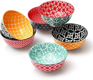 DOWAN Porcelain Dessert Bowls, 300 ml 11.4 cm Vibrant Colours Small Bowls, Cute Snack Bowls for Ice Cream, Miso Soup, Side Dishes, Condiment, Microwave and Dishwasher Safe, Lightweight, Set of 6