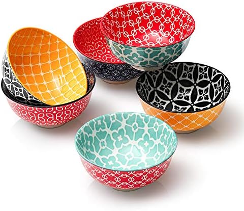 DOWAN Ice Cream Bowls Set of 6, 10 OZ Small Dessert Bowls, Ceramic Bouillon Cups, Colorful Decorative Bowls for Snack, Dip, Side Dishes, Dishwasher & Microwave Safe
