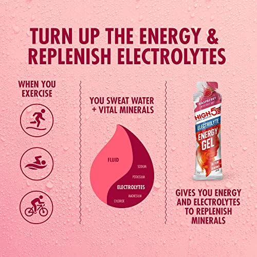 HIGH5 Energy Gel with Electrolytes | Quick Release Energy On The Go | 23 g Carbs | 57mg Magnesium | Great Taste | (Raspberry, 20x60g)