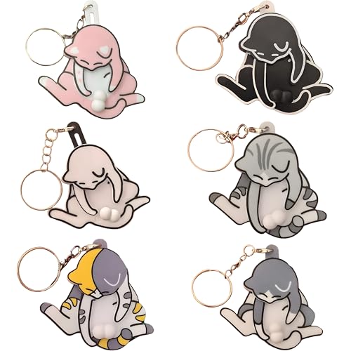 Novelty Cat Design Keychain with Mechanical Rotating Feature Decorative Key Ring Accessory for Bags and Keys (6pcs)