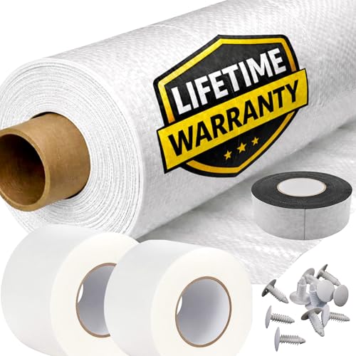 Whitecap Crawl Space Encapsulation Kit – 20 Mil Woven Vapor Barrier 12'x100', Covers 1,200 Sq. Ft., Includes 2 Seam Tape Rolls, Butyl Tape & 100 Fasteners – Heavy Duty Crawl Space Vapor Barrier
