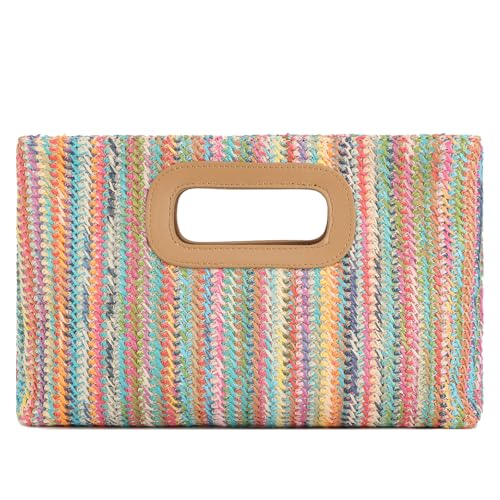 Image of Fecialy Straw Clutch Top Handle Clutch Handbags for Women Raffia Evening Bag Woven Beach Summer Bag Crossbody Purse