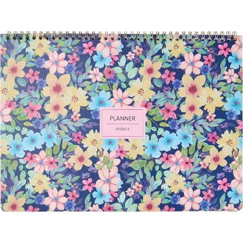 Takenote Planificador Semanal - Formato Perpetuo Sin Fecha, Semana Vista, Tamaño 31,5x23 cm, Tapa Rígida de Cartón, Cierre Anillas Dobles (Wire’o), Planner Bilingüe Español e Inglés - Olivia