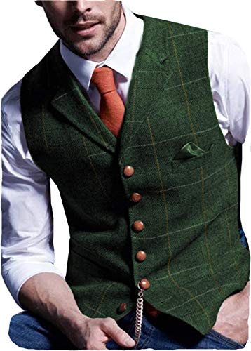 Casual Men's Vest for Wedding Plaid Soft Wool Tweed Waistcoat for Groosmen Best Man2