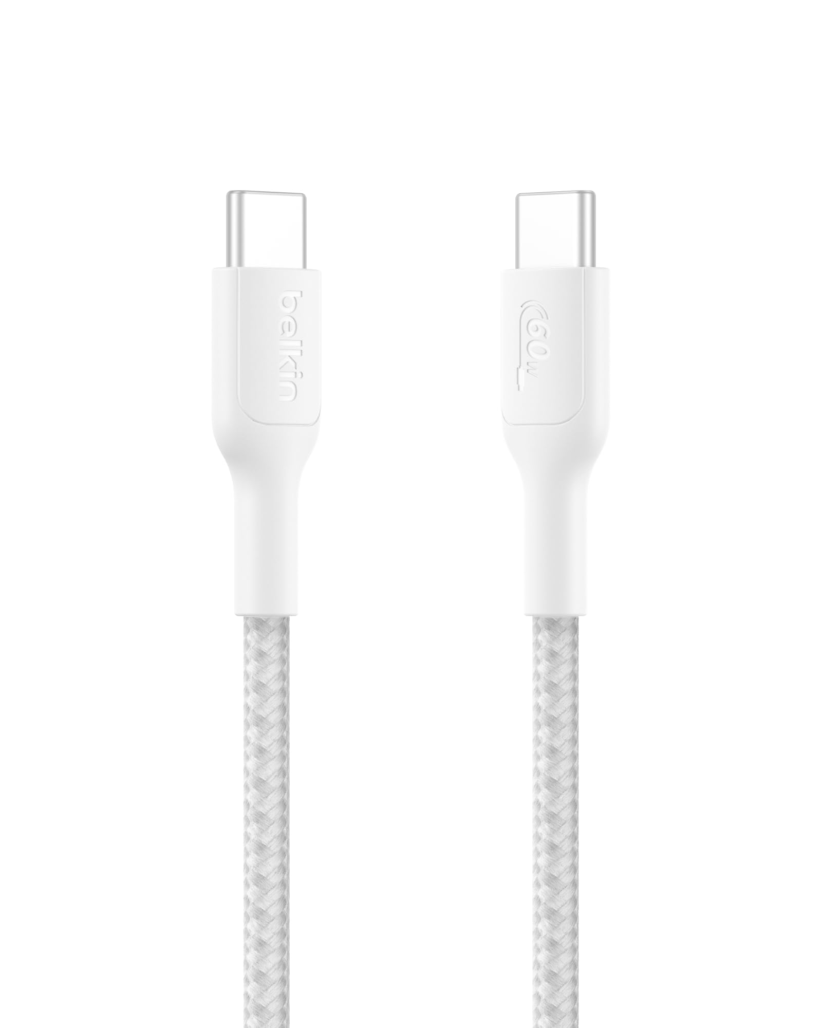 Belkin CAB024fq2MWH Cable de Nylon Trenzado USB-C a USB-C, Carga Ultra Rápida, 60W, Compatible PD, Compatible con iPhone 15/16/iPad/MacBook/Windows/Galaxy/Pixel, Android Variety, 2 m, Blanco