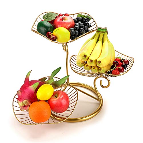 Ownmy 3-Tier Fruit Basket Stand Decorative Iron Fruit Bowl, Metal Wire Fruit Holder Storage Trays Table Countertop Holder For Vegetables Bread Snack, Modern Fruit Bowls For Kitchen Home Use (Gold) #TOP1