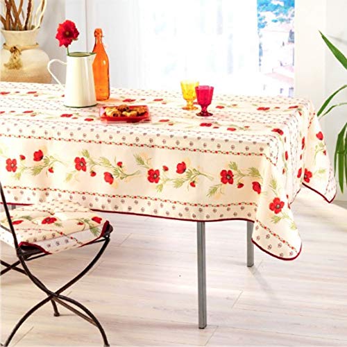 Tovaglia rettangolare antimacchia - Resistente alle rughe e 100% poliestere - Blu - 240x150 cm - Tournesol Abeille - Posate 6/8 - Interno o esterno - Tavolo da pranzo, cucina o giardino
