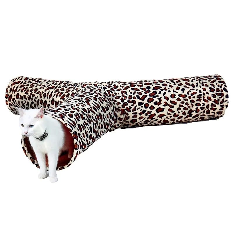 Tunnel Froissé Léopard pour Chat De Compagnie Jouet avec Balle Jouet pour Chaton Lapin Pliable