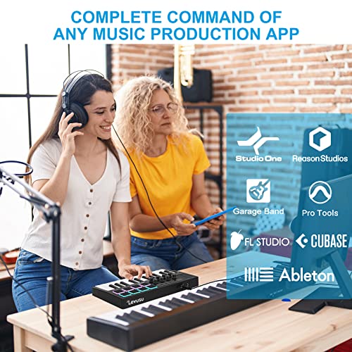 25 Key Bluetooth Usb Midi Keyboard Controller With 8 Backlit Drum Pads, Portable Rechargeable Dynamic Keybed 8 Knobs And Music Production, Smart Chord, Scale Modes, Software Included (Black) #TOP1