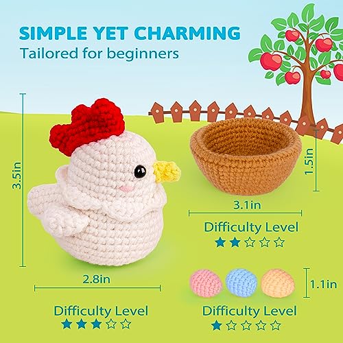 Image of Crochetta Crochet Kit for Beginners, Crochet Starter Kit with Step-by-Step Video Tutorials, Crochet DIY Knitting Supplies for Adults Kids, Cute Hen Chicken with Eggs Crocheting Set(40%+ Yarn)
