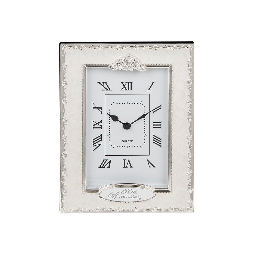 Shudehill Giftware Silver Celebration Diamond 60Th Anniversary Small Clock