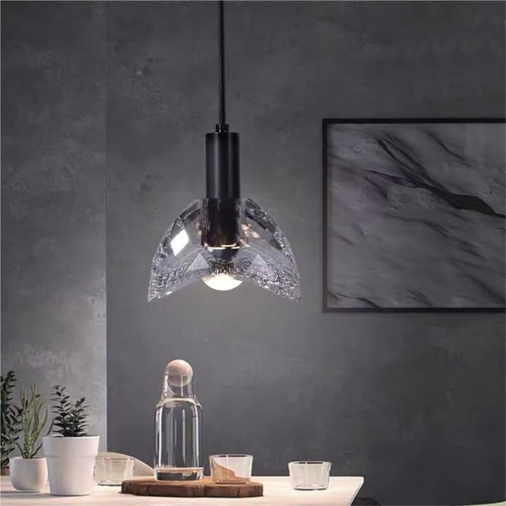 Kleine Mid-Century-Kristall-Pendelleuchte, nordischer Einzelkopf, schwarzes Kupfer, Nachttisch-Hängelampe, moderner, verstellbarer Schlafzimmer-Kronleuchter for Wohnzimmer