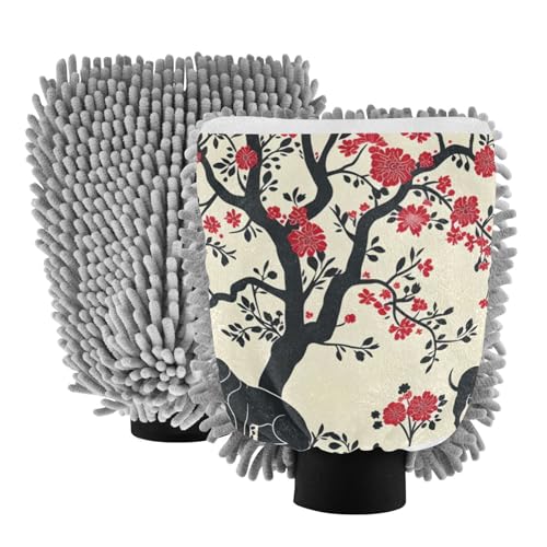 IOACIY Absorbent Microfiber Car Wash Drying Mitts, 2 Pack, Scratch-Free & Lint-Free, Rich Foam, Highly Absorbent, Double Sided, Wash Mitt Perfect for Car Washing, M, Dog (3)