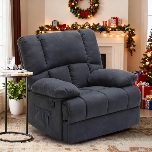 Image of Oversized Rocker Recliner Chair, Wide Rocker Chair with Adjustable Backrest Footrest, Lazy Boy Oversized Recliner for Adults, Reclining Sofa for Living Room, Reading, Bedroom, Blue Black