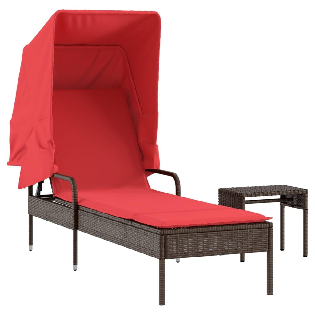 Lettino da giardino con tettuccio parasole e tavolino, sedia a sdraio da giardino regolabile con cuscino morbido, tettuccio parasole pieghevole, per giardino, terrazza e balcone, marrone