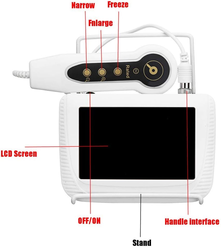 Portable Skin & Hair Analyzer Microscope, Rechargeable 5-Inch LCD Digital Dermatoscope with 50X & 200X Lens for Acne, Scalp, Moisture Detection