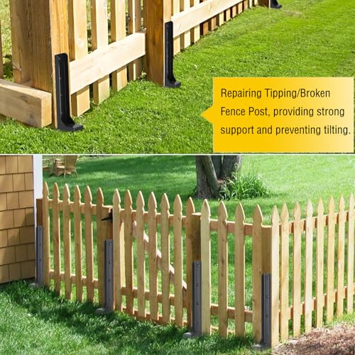 Heavy Duty Steel Fence Post Repair Stakes - 2 Pack Ground Spike for Tilted/Broken Wood Fence Post