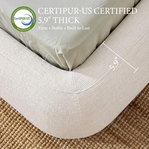 Image of Yechen King Cloud Bed, Upholstered King Platform Bed, Ivory