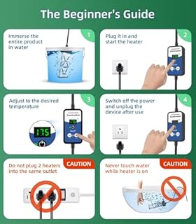 Portable Immersion Water Heater 1800W 120V, Electric Heater for Buckets, Bathtubs and Mini Pools, Submersible Design with Thermostat, Real Time Temperature Display and Dry Burn Protection