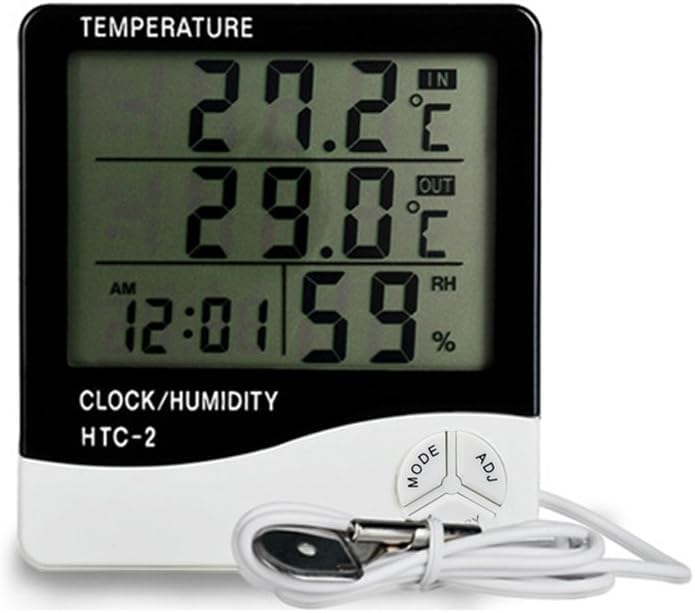 HTC-2 Indoor and Outdoor Large Screen Digital Display Temperature and Humidity Meter Time Calendar Alarm Hygrometer and Thermometer