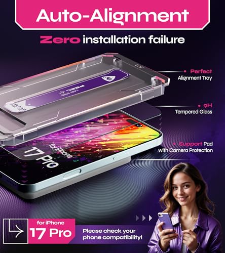 Image of Defenslim for iPhone 17 Pro Screen Protector (2Pack), Easy Auto-Align Install Kit, 6.3 inch Tempered Glass, 9H Hardness, Ultra HD Clear, Case Friendly, EasyShield