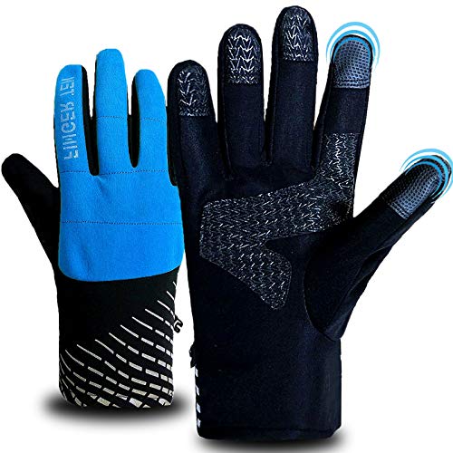 Cycling Winter Gloves For Men Touchscreen Large Windproof Long Cuff Pair, Waterproof Warm Thermal Gloves Paded Non Slip For Outdoor Sports Driving Jogging Hiking Texting Workout Training(Blue, Large)