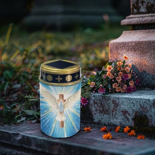 Image of Cross Pattern Solar Garden Light Waterproof Garden Solar Lights for Grave Pathway Dove of Peace Candles Night On Automatically