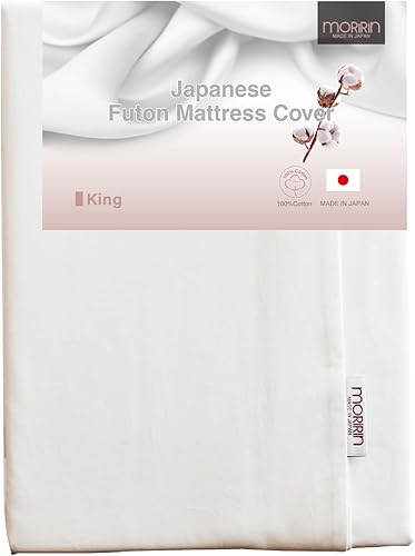 MORIRIN Funda con cremallera para colchón de futón japonés, 100% algodón, fabricado en Japón, King, color blanco