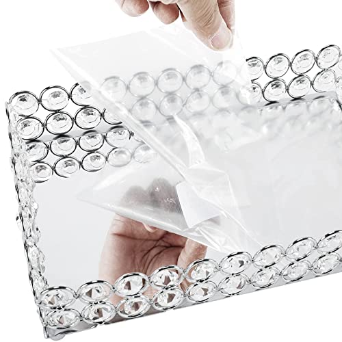 Highfree Large Mirrored Crystal Cosmetic Tray, Vanity Makeup Tray, Ornate Jewelry Trinket Tray Perfume Tray For Home Deco, Rectangle-12 X 9 Inch (Silver-Large) #TOP5