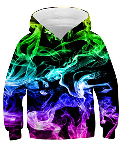 RAISEVERN Girls Boys Hoodies Cool Hooded Sweatshirt Casual 3D Pullover Hoodie for Kids Long Sleeve Hoodie Novelty Colorful Smoke Soft Hoody with Pockets Size 8-11
