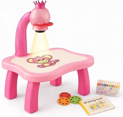 WORLD OF TINY Kids Drawing Projector Table with Crown Lamp | Includes 12 Markers, Drawing Book &amp; 3 Picture Discs | Battery...