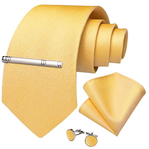 Image of DiBanGu Mens Silk Necktie Solid Color Tie and Pocket Square Cufflink Tie Clip Set Woven Plain Ties for Men Wedding Party
