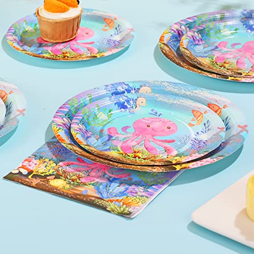 Gudvilla Under The Sea Plates And Napkins Serve 25 Guests,Ocean Party Decorations Tableware Set For Sea Animal Theme Ocean Sea Life Fishing Birthday Party Supplies-Octopus Party Plates And Napkins #TOP4