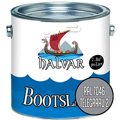 Halvar RAL 7000-7047 Peinture de bateau en polyuréthane renforcé pour bois et métal hautement élastique avec laque pour bateau Gris RAL 7046