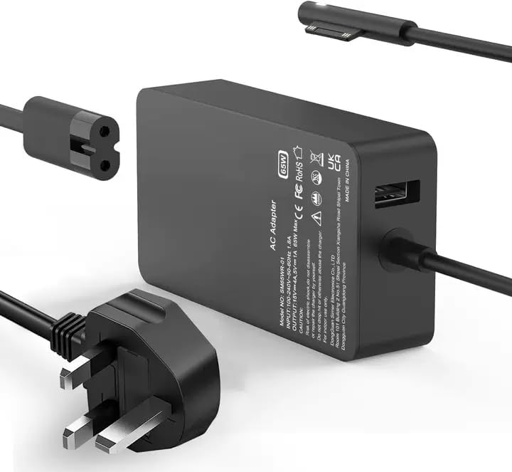 SIKER 65W Surface Charger Compatible with Microsoft Surface Pro 11/10/9/8/X/7/6/5/4/3, Go 4/3/2/1, Laptop and Book 1/2, Fast Charging Power Adapter with USB Port, Magnetic Connector & LED Indicator