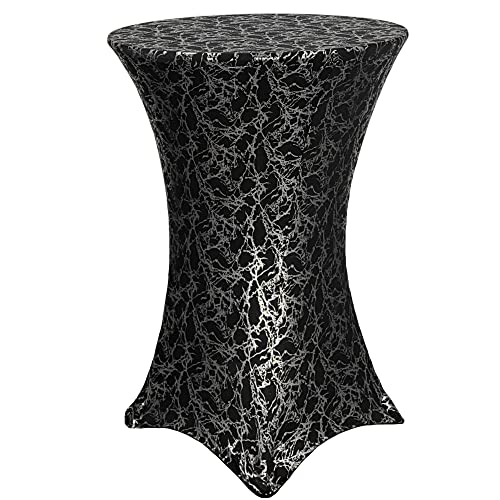 YOUR CHAIR COVERS 30in Spandex Cocktail Table Cover, Black/Silver Marbling
