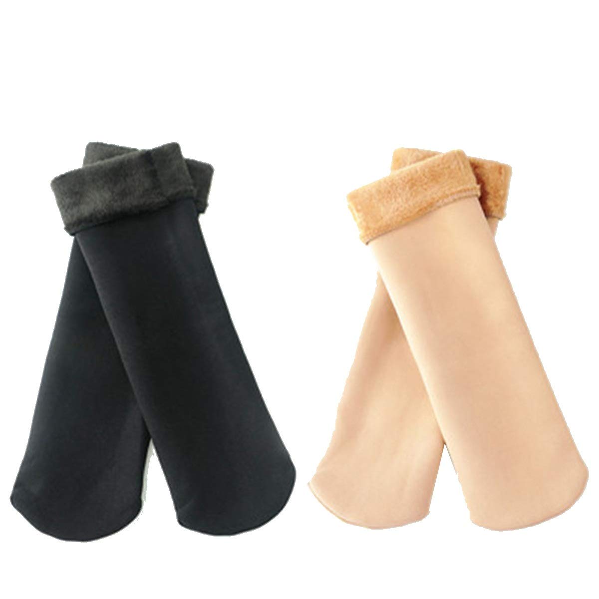 Queenbox Women Winter Snow Socks Thermal Velvet Sleeping Socks, 1 Pair Black and Nude