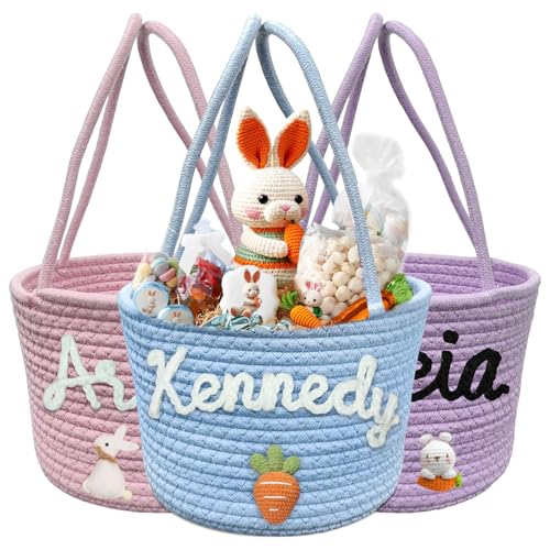 Personalized Easter Basket Customized Easter Baskets with Name & Cute Patterns Rabbit Candy Tote 7 Colors Egg Hunt Gifts