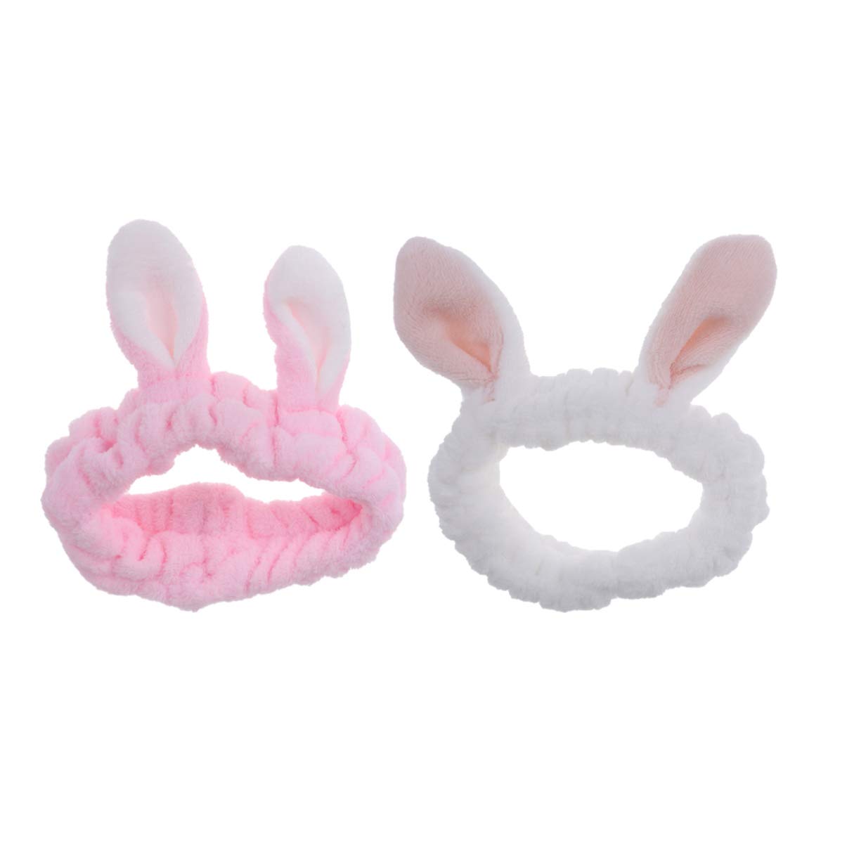 Minkissy 2 Stück Hasenohr-Stirnbänder – Weiches Plüsch-Band Für Make-up, Dusche & Sport – Rosa Und Weiß