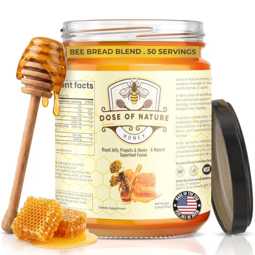 DOSE OF NATURE Raw Honey with Bee Bread | Small Batch, Unfiltered Superfood Honey Pack for Energy & Stamina | Organic Honey for Vitality, Recovery, Immunity & Daily Wellness | Wildcrafted, 50 Servings