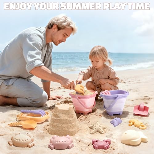 Dreamon Zabawka do piasku, zabawka plażowa, dla dzieci, 18 szt., zabawka podróżna do piasku ze składanym wiadrem, piaskownica, zabawka na plażę, dla dzieci od 3, 4, 5 lat, dla dziewczynek i chłopców